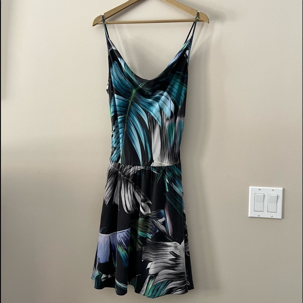 Amanda Uprichard Black and Blue Tropical Print Dress in size M